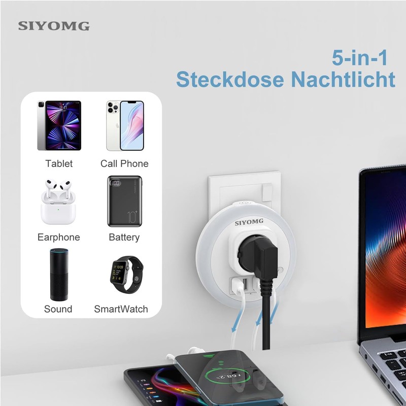 SIYOMG LED Night Light Socket with Twilight Sensor, 2 USB