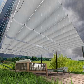 AwnPro 3' x 5' Light Grey Waterproof Retractable Wave Awning Cover, Replacement Pergola Waterproof Awning, Slip Rope Retractable Waterproof Shade Sail for Outdoor Gardens, Patios, Decks and Gazebos