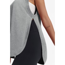 Tankaneo Womens Side Slit Workout Tank Tops Cotton Sleeveless T Shirts Oversized Summer Casual Yoga Gym Tees Grey