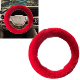 ZWZCYZ Fluffy Steering Wheel Cover for Women Fuzzy Steering Wheel Cover Winter Warm Faux Wool Plush Car Wheel Cover Furry Steering Wheel Protector Universal Fit 15 Inch (Red)