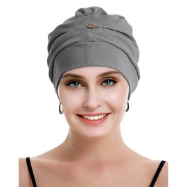 osvyo - Turbantes de algodón para mujer con quimioterapia para el cabello con cáncer, gorro de algodón ligero y sellado, Algodón Gris Oscuro, One Size
