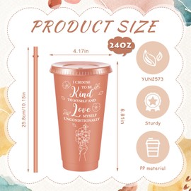 Skylety 12pcs Positive Daily Affirmations Cup Inspirational Gifts Mental Health Gifts Motivational Tumbler Travel Mugs Self Love Drinking Tumbler Plastic Cups with Lids Straws for Women Party