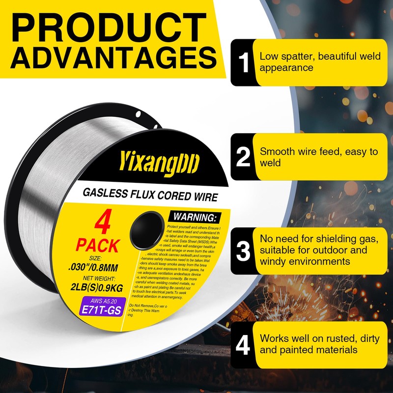 4 Packs 030 Flux Core Welding Wire, E71T-GS Gasless Mild