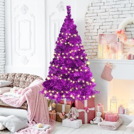 Adiwiid 5ft Purple Christmas Tree for Home, Office, Party Decoration, Artificial Tinsel Christmas Tree for Xmas Seasonal Holiday Decoration Indoor Outdoor (Purple-5ft)