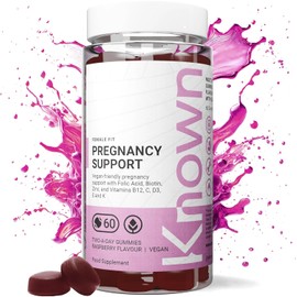 Known Pregnancy Support Multivitamin Gummies - 400µg Folic Acid - for Maternal Health - Natural Raspberry Flavour - 60 Vegan Gummies, 1 Month Supply