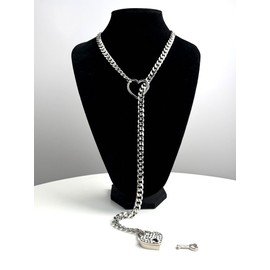 paloli Womens Slip Chain Necklace Heart O-Ring, Punk Rock Cuban Long Necklace Jewelry For Women, Adjustable Lariat Y-Necklace Heart Locker With Key (Crystal Silver Padlock, 32'')