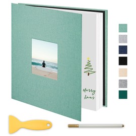 Self Adhesive Scrapbook Photo Album Large Pages Linen Scrap Book Holds 2x3 4x6 5x7 8x10 Photos for Wedding, Baby, Family, Graduation, Vacation Turquoise