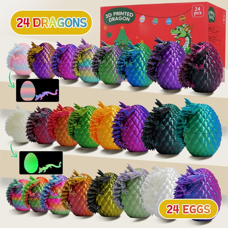 JOMBY 24PCS 3D Printed Dragon Eggs with Dragon Inside, Prefilled