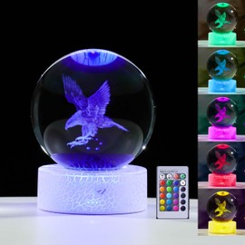 3D Eagle Gifts for Women Crystals Ball - Eagle Figurines Decor Glass Animals Figurine Eagle Stuff for Room Birthday for Best Friend Lovers Keepsake Paperweight