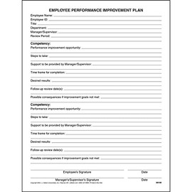 Employee Performance Improvement Plan Form, 8.5 x 11, 75 Pack, J. J. Keller & Associates, Inc.