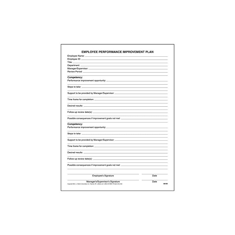 Employee Performance Improvement Plan Form, 8.5 x 11, 75 Pack,