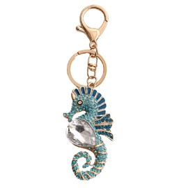Ocean Seahorse Keychain for Women, Beach Seahorse Key Chain for Ladies, Cute Seahorse Summer Keychains, Blue Seahorse Vacation Keyring, Sparkling Rhinestone Seahorse Animal Keychain Accessories, Blue,
