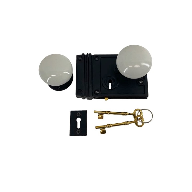 The King's Bay Cast Iron Rectangular Rim Lock with White