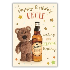 Uncle Birthday Card - Special Finishes - Barley Bear Teddy - Contemporary Design - Illustrated Insert Leaf - Made in the UK - Eco-Friendly