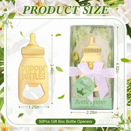 50Pcs Poppin Bottles Bottle Opener Poppin Bottles Baby Shower Favor Gold Baby Shower Bottle Openers Baby Bottle Openers Shower Favors for Guests Gender Reveal Party Wedding Decorations with Green Box