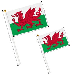 AhfuLife Welsh Flags on Sticks for St David's Day, 15Pcs Wales Welsh Dragon Hand Held Small Flags with 30cm White Poles for Six Nations Rugby World Cup Football Party Decoration (14 x 21 cm, 15 Pcs)