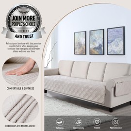 TAOCOCO Waterproof Oversized Couch Covers for Pets Dogs with Non Slip Backing, Sofa Seat Covers with Pocket for 4 Cushion Couch Washable Dog Couch Protector Sofa Slipcovers(Oversized Sofa, Cream)