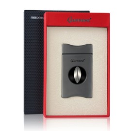 V Cut Cigar Cutter with Cigar Stand Stainless Steel Blade Cigar Guillotine Cigar Cutter with Gift Box (Black)