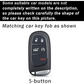 TECART Key Fob Cover Fit for Jeep Grand Cherokee Renegade Chrysler 200 300 Dodge RAM Soft TPU Key Shell Accessories 5 button, Leather Keychain-black, 5 button