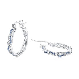 Blue Hoops Earrings for Women, Hypoallergenic Sterling Silver Hoop Earrings for Women with Cubic Zirconia, Christmas Anniversary Birthday Jewellery Gifts for Her