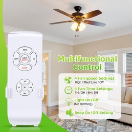 Dunkive 3 Pcs Universal Ceiling Fan Remote Control Kit, 3 in 1 Fan Speed, Light and Timing Wireless Control Receiver for Ceiling Fan Lamp, Compatible With Hunter/Harbor Breeze/Westinghouse/Honeywell