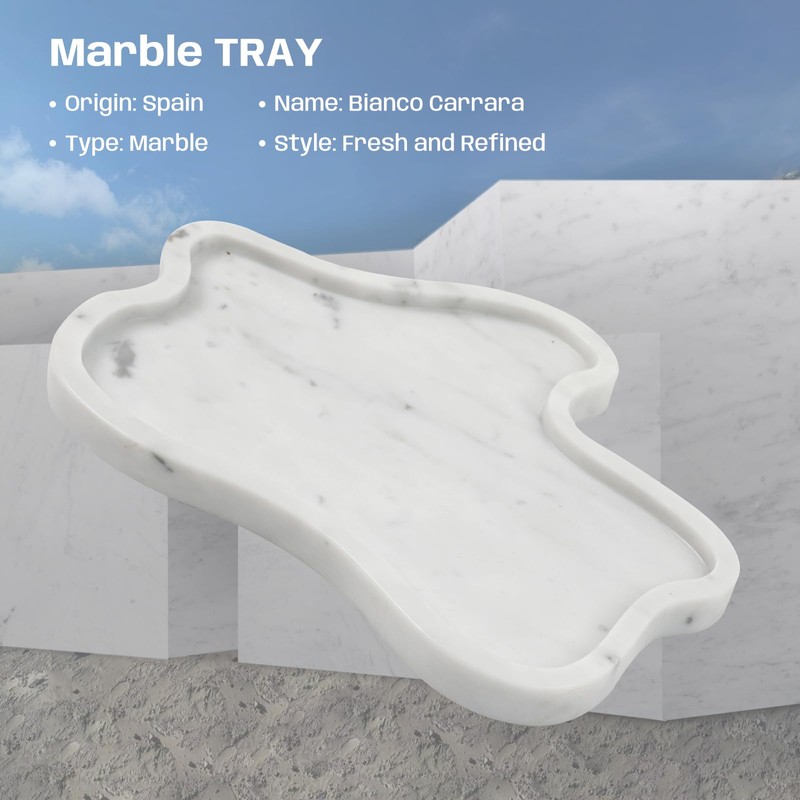 Carrara White Marble Tray, 11"X8" Vanity Decorative Marble Tray