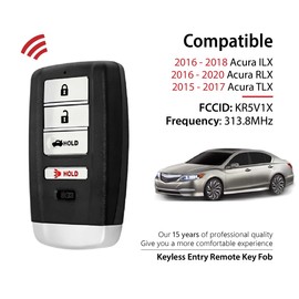 Keylessbest Key Fob Remote Replacement for 2018 2019 2020 Acura ILX RLX TLX 4 Buttons 313.8MHz KR5V1X,Black