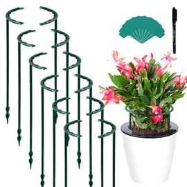 Upgraded 12 Pack Plant Support Plant Stakes,Half Round Plant Support Ring Plastic Plant Cage Holder Flower Pot Climbing Trellis for Small Plant Flower Vegetable,Indoor Plants with 20 Pcs Plant Labels