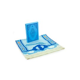 ihvan online, Muslim Prayer Rug for Kids, Prayer Beads, Holy Quran, Kids Prayer Mat, Worship Bag, Praying Mat Set for Islamic Gifts, Soft Salah Mat Carpet for Travel, Design Janamaz Sajadah, Blue Bag