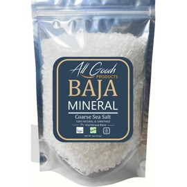 All Goods Products Baja Mineral Coarse Grain Sea Salt, 8 oz Natural Salt from Mexico, Unrefined, Hand-Harvested, Loaded With 72+ Essential Minerals, Kosher, 30% Low Sodium.