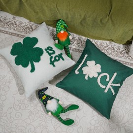QIONG MENG St Patricks Day Pillow Covers 16x16 Inch Set of 2 Lucky Shamrock Clover Throw Pillowcase Happy St. Patrick's Day Cushion Case for Home Sofa Living Room Decor