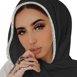 ANKOMINA Women Soft Chiffon Rhinestone Long Scarf Shawl Fashion Muslim Hijab Head Wrap Scarves