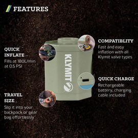 KLYMIT Tempest USB Pump | Portable Air Pump for Inflatable Air Mattresses & Sleeping Pads, Long Battery Life & Easy to Carry Size, Rechargeable, Perfect for Camping Trips