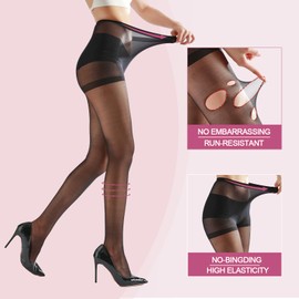 Weziarer 2 Pairs Women's Sheer Tights with Run-Resist,20D Ladies High Waist Support Control Top Pantyhose with Reinforced Toes.Size S-XL .Black-S