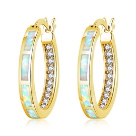 CiNily Hoop Earrings for Women Hypoallergenic Yellow Gold Plated White Diamond Statement Earrings Small Hoop Earrings Jewelry Opal Ear Hoops Gemstone Round Hoops for Ladies 20 mm