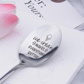 Ice Cream Lover Gifts for Women Men Dad Grandad Birthday Christmas Gifts for Daddy Grandpa Ice Cream Makes Everything Better Spoon Gifts for Friends Daughter Son Christmas Birhtday Gift