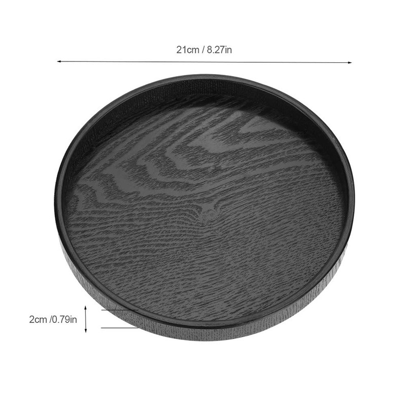 Serving Trays, Super Round, Black, Non-Slip Wooden Plates, 21 cm/24