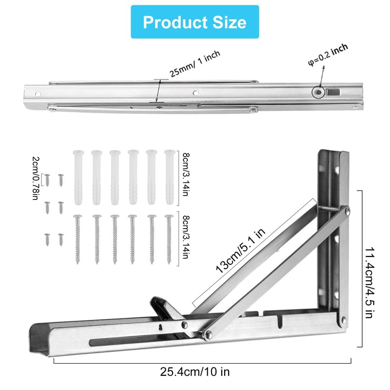 Folding Console 250 mm Heavy Duty Stainless Steel, Pack of