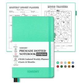 SIMSIMY Premade Bullet Dotted Journal Notebook, Pre-made Dot Grid Journaling with Undated Weekly & Monthly Planner - 12 Month Organization for Habit / Mood / Meals / Sleep / Exercise Trackers,