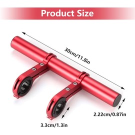 Bike Handlebar Extender, 11.8in Double Bicycle Handlebar Extension Rack Multifunctional Aluminum Alloy Bracket Extension for Bike Mounts, Extender Bars, Light Lamp, Phone Mount(Red)