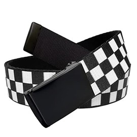 Build A Belt 1.25" Wide Black Flip Top Military Belt Buckle with Canvas Web Belt (Mens XX-Large Checkered)