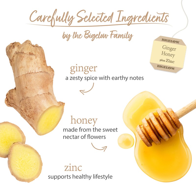 Bigelow Tea Ginger Honey plus Zinc, 18 Count (Pack of
