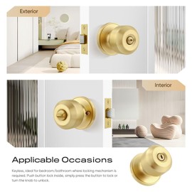 Leydebong 1 Pack Gold Door Knobs for Bedroom/Bathroom, Interior Door Konbs Without Key, Reversible for Right/Left Handing