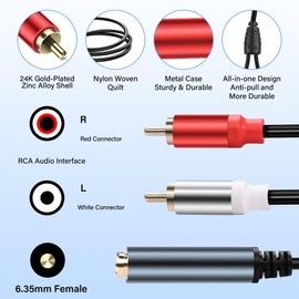 JSADZKJ 6.35mm Stereo to 2RCA Audio Cable1/4 Inch Female to 2 RCA Male Audio Y Splitter Cable 1/4 inch TRS Jack to 2 RCA Plug Connector Wire Cord for Amplifier Microphone 30CM(2Pcs)