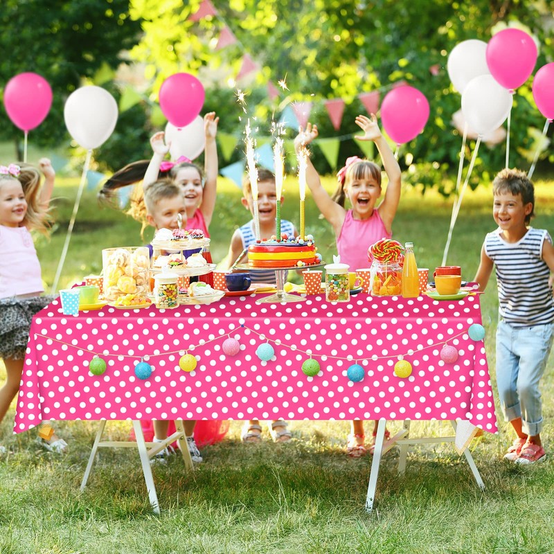 ELECLAND Pink Polka Dot Plastic Table Cover 137cmx274cm, Rectangle, Circus,