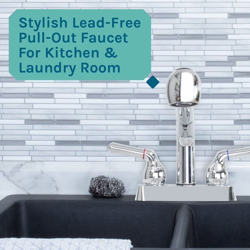 JS Jackson Supplies Dual Handle Pull Out Faucet, Chrome Finish,