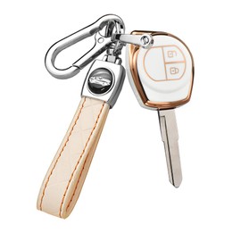 HIBEYO Key Fob Cover for Suzuki Amagatarai Shangyue SX4 Swift Liana Alto Igins Esteem Baleno GR with Keychains Soft TPU Car Key Shell Car Accessories-White