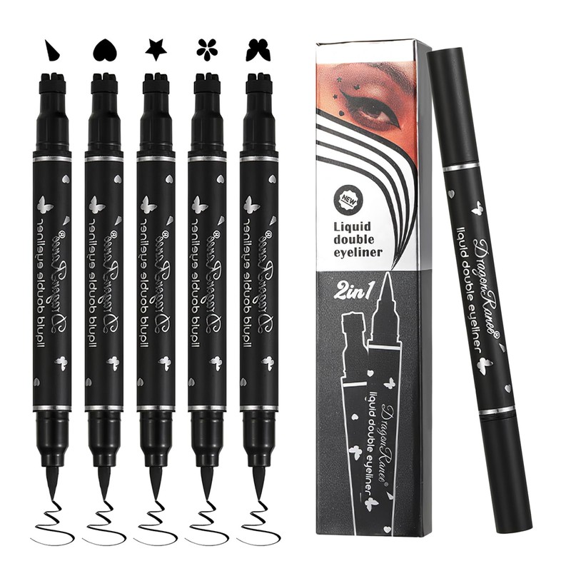 5Pcs Eyeliner Stempel Schwarzer, Doppelseitiger Flüssiger Eyeliner-Bleistift Eyeliner-Stempel Make-up, Eyeliner