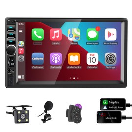 Double Din Car Stereo with Apple Carplay & Android Auto,7 Inch Touchscreen Car Radio, Bluetooth,FM,Backup Camera,Voice Control，AM/FM/USB/AUX/TF/SWC