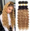 Biliisyff Honey Blonde Deep Wave Bundles 1B27 Ombre Bundles Blonde Deep Wave Bundles Soft Virgin Wet And Wavy Bundles 100G/Pcs 8A Grade Brazilian Honey Blonde Bundles for Black Women (14 16 18 Inch)